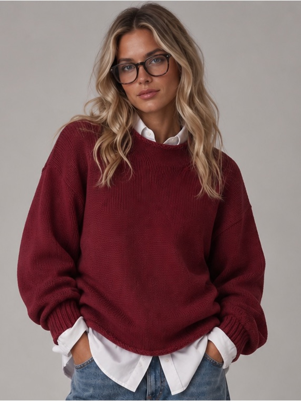 J.Crew Roll-neck Preppy Cable Knit Sweater in Burgundy Sz Medium